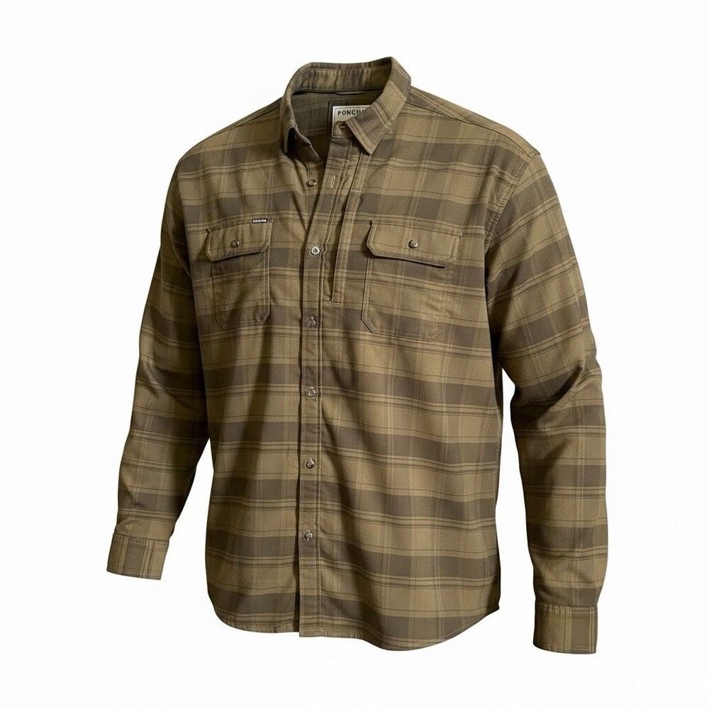 Poncho Outdoors The Telluride Performance Flannel Shirt Green Plaid Size XXL